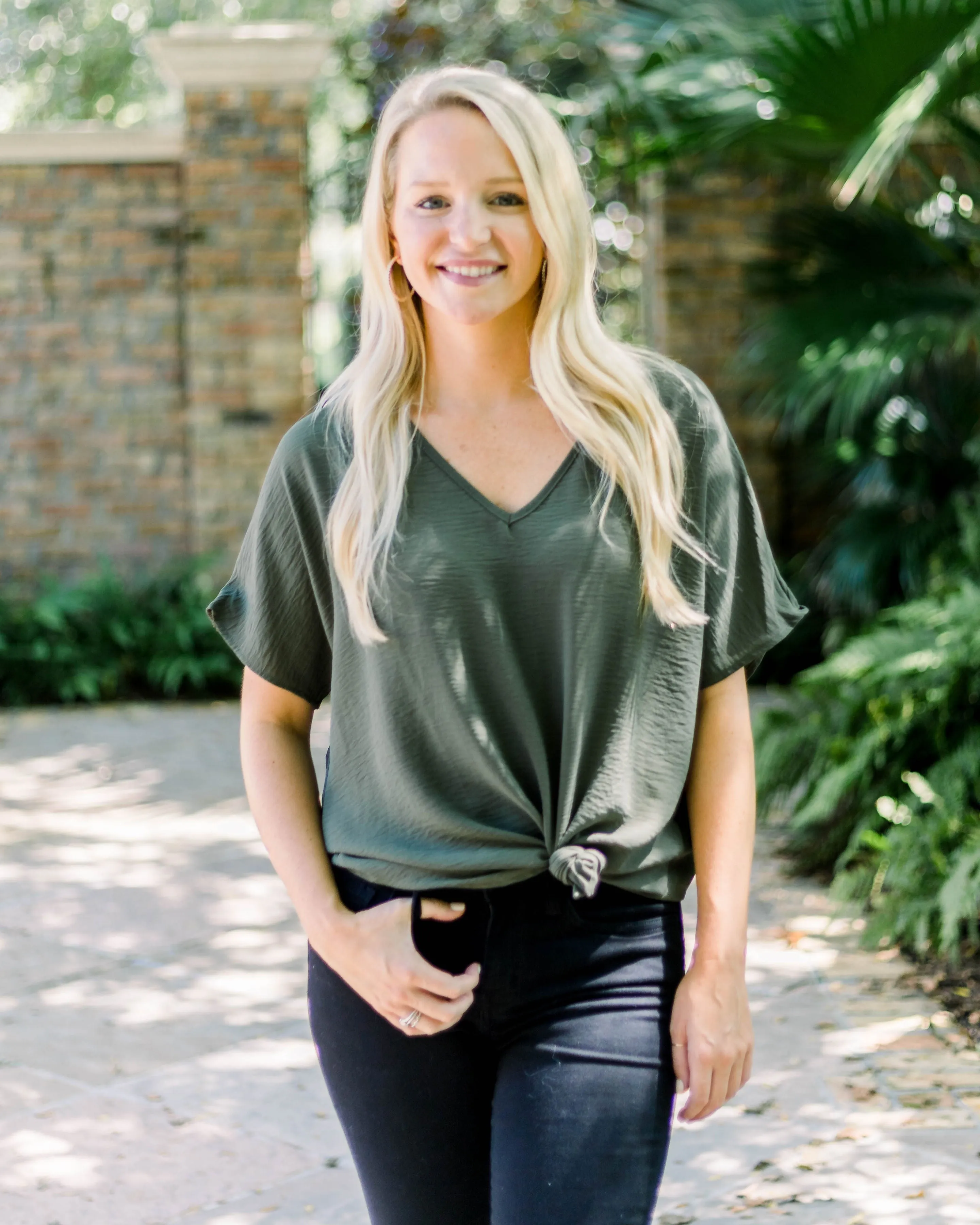 Flowy V Blouse- Olive