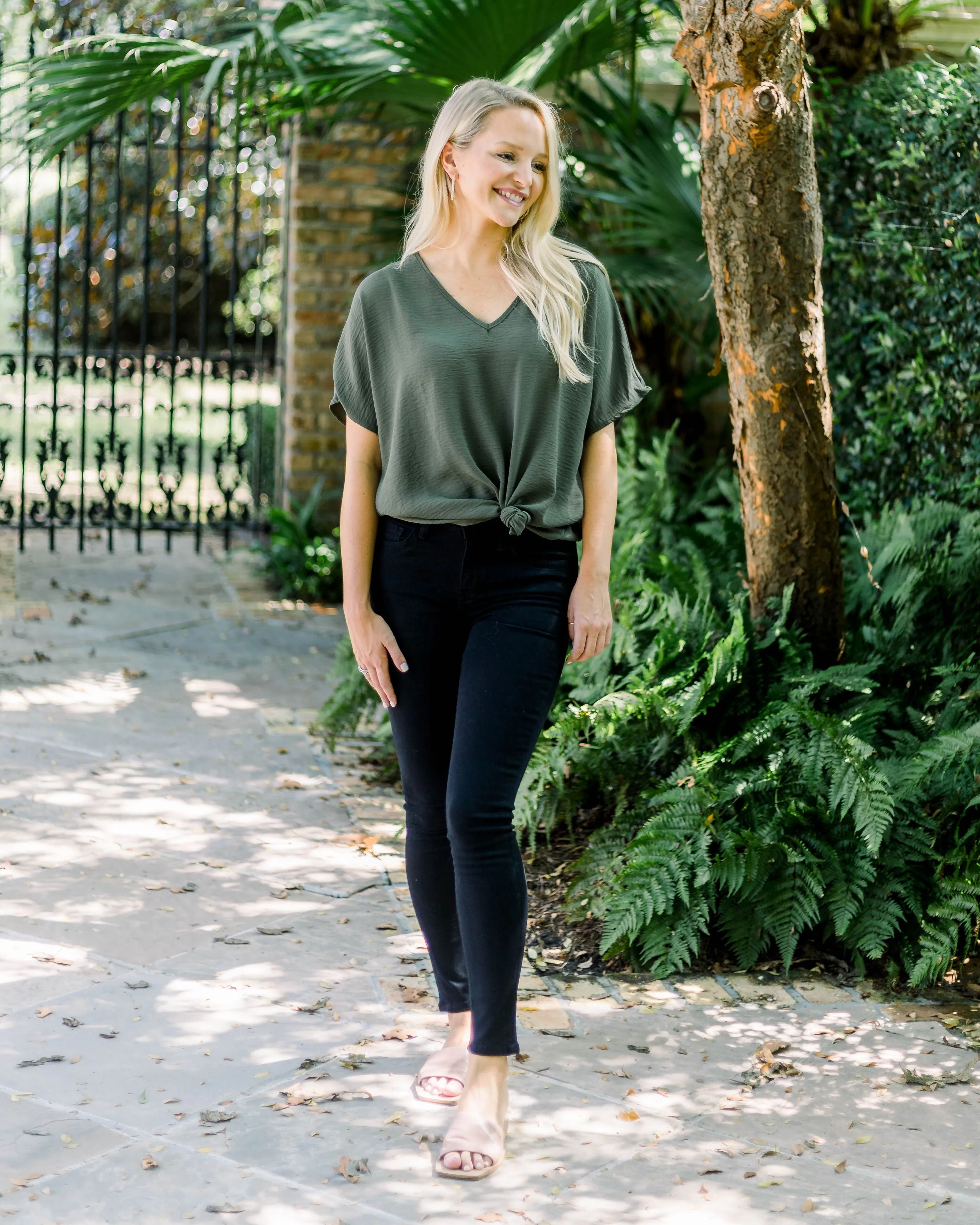Flowy V Blouse- Olive