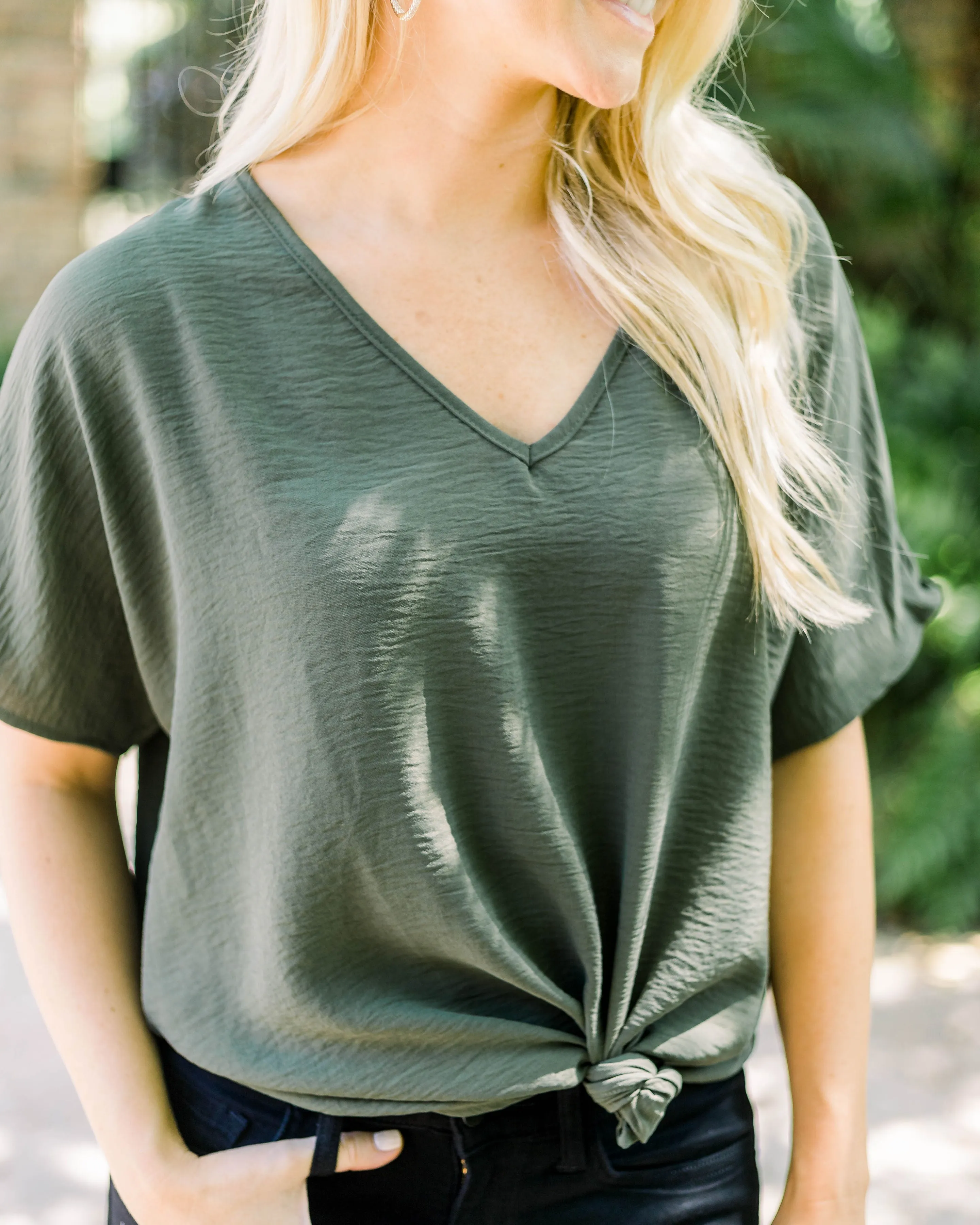 Flowy V Blouse- Olive