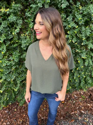 Flowy V Blouse- Olive
