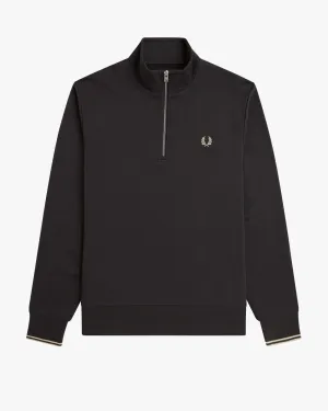 Fred Perry Half Zip Sweatshirt - Anchor Grey / Oatmeal