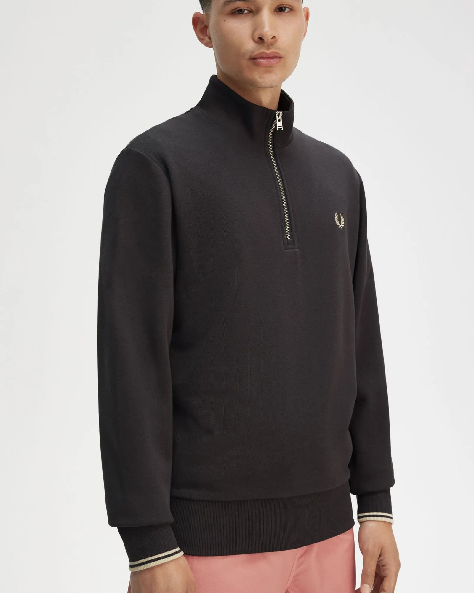 Fred Perry Half Zip Sweatshirt - Anchor Grey / Oatmeal