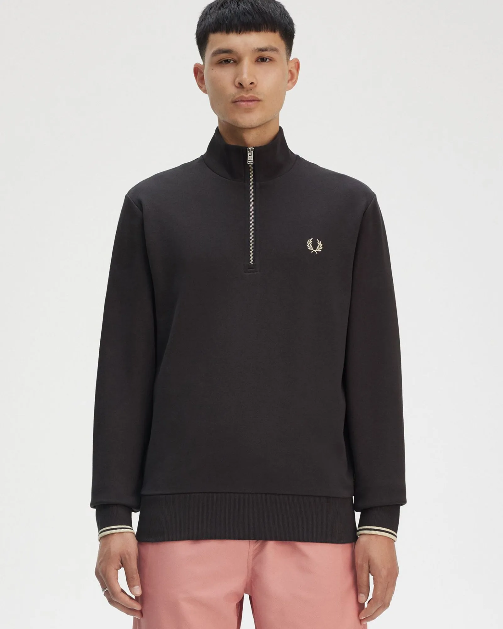 Fred Perry Half Zip Sweatshirt - Anchor Grey / Oatmeal