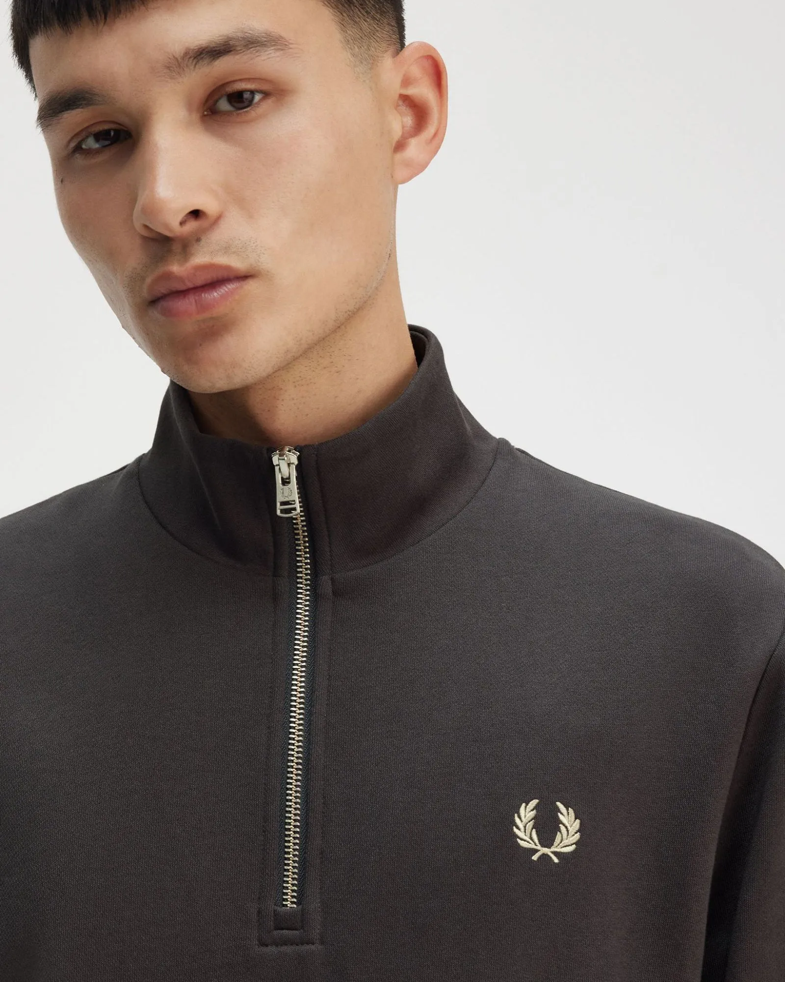 Fred Perry Half Zip Sweatshirt - Anchor Grey / Oatmeal