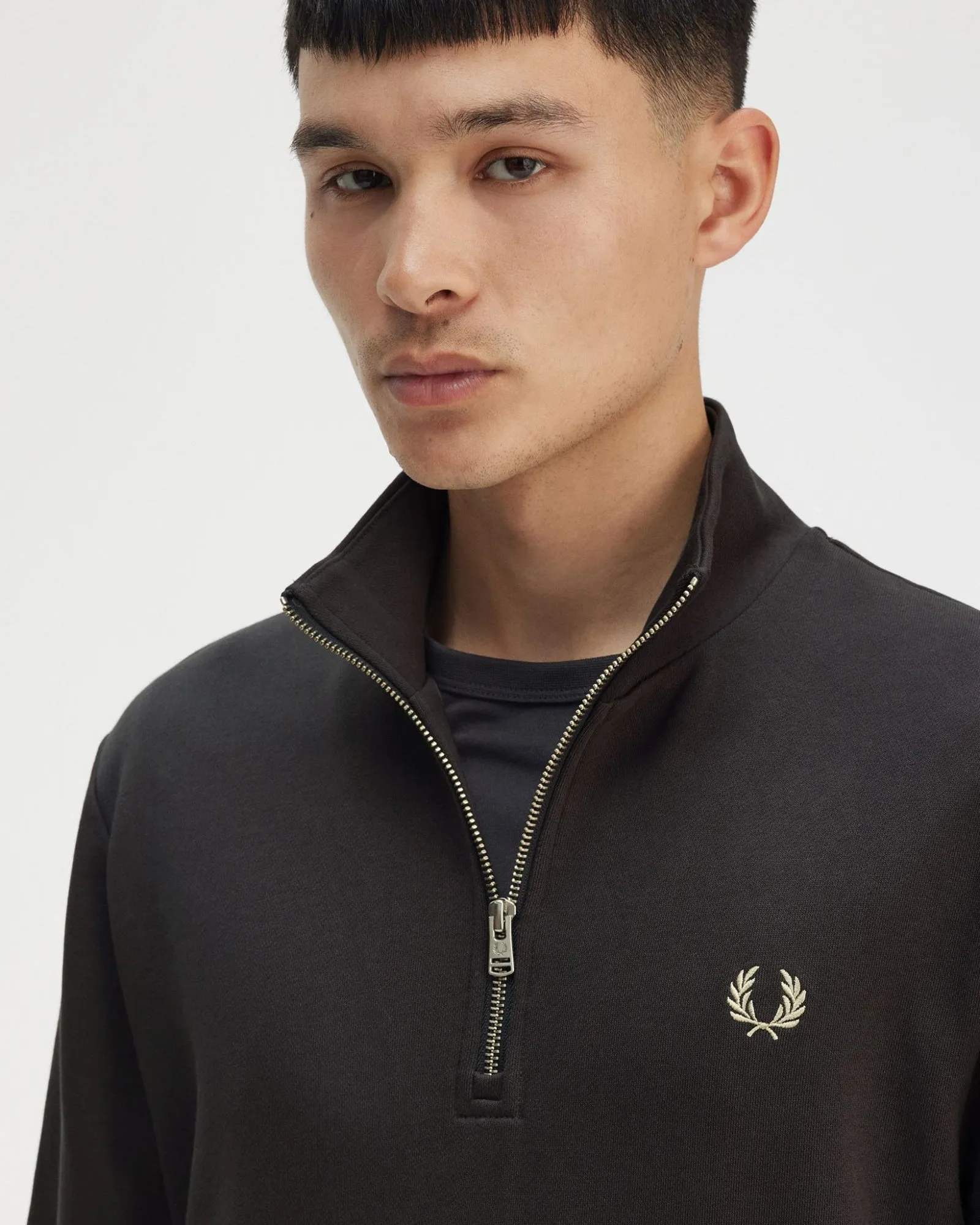 Fred Perry Half Zip Sweatshirt - Anchor Grey / Oatmeal