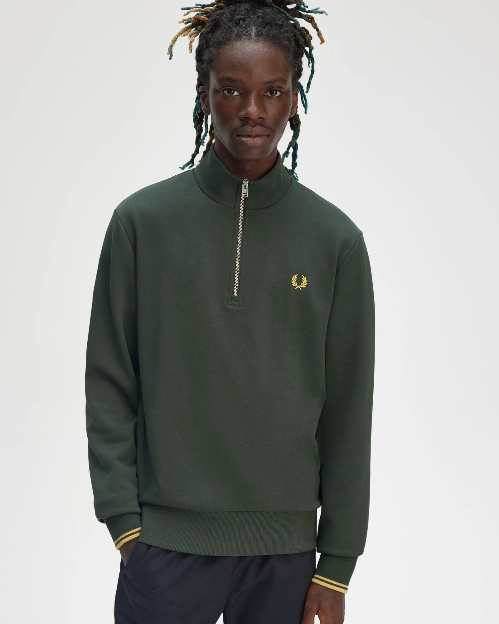 Fred Perry Half Zip Sweatshirt - Court Green