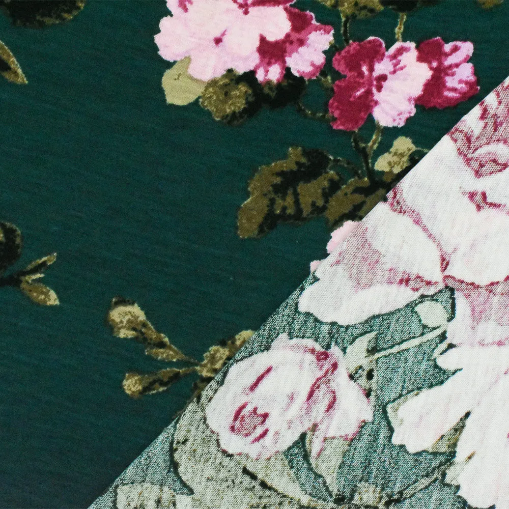 Green-Pink-Multi Floral Printed Stretch Rayon Spandex Jersey Knit Fabric