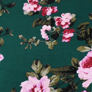 Green-Pink-Multi Floral Printed Stretch Rayon Spandex Jersey Knit Fabric