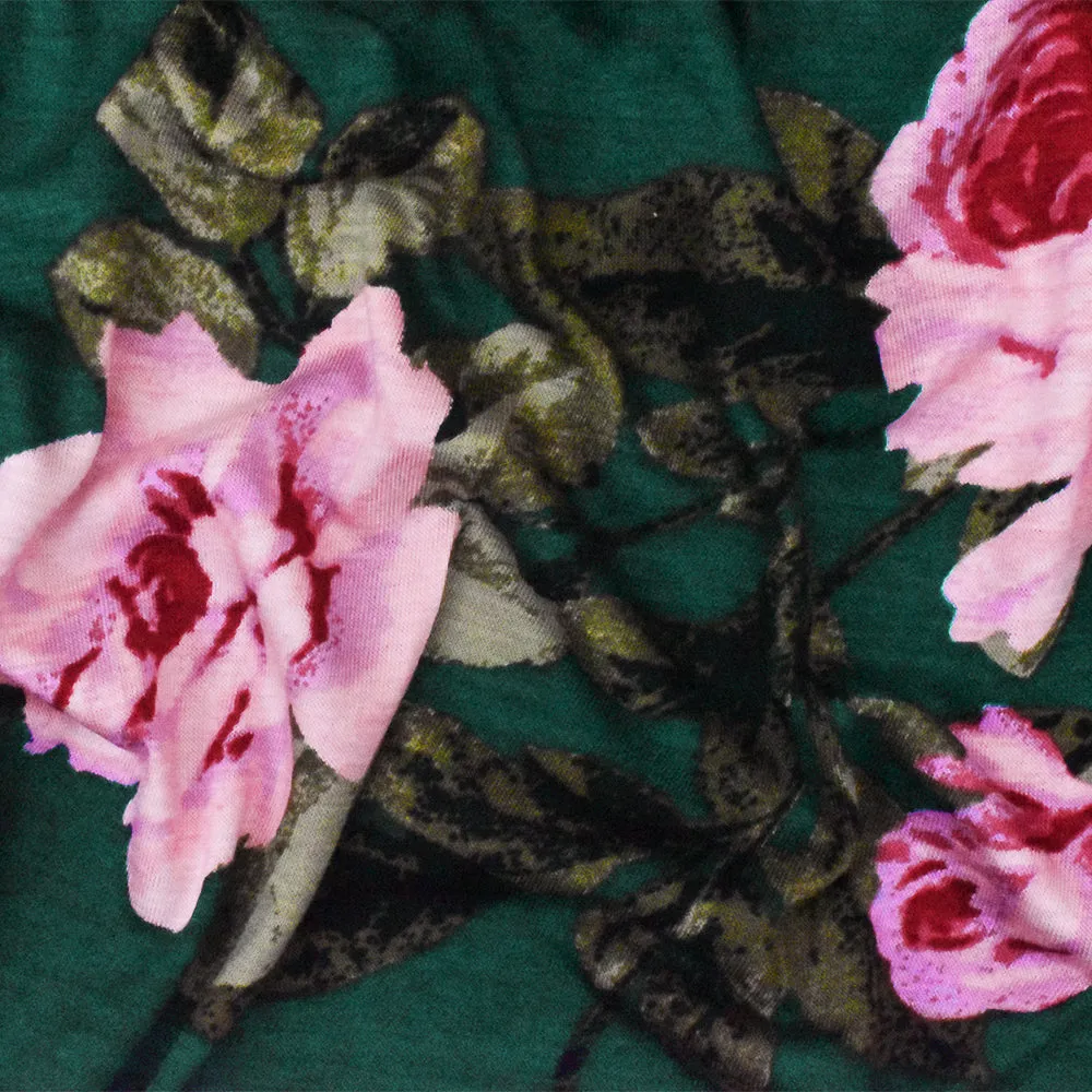 Green-Pink-Multi Floral Printed Stretch Rayon Spandex Jersey Knit Fabric