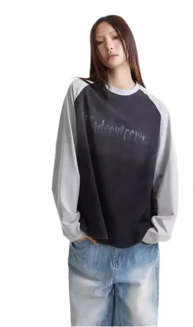 Grunge Vintage Washed Printed Long Sleeve Tee