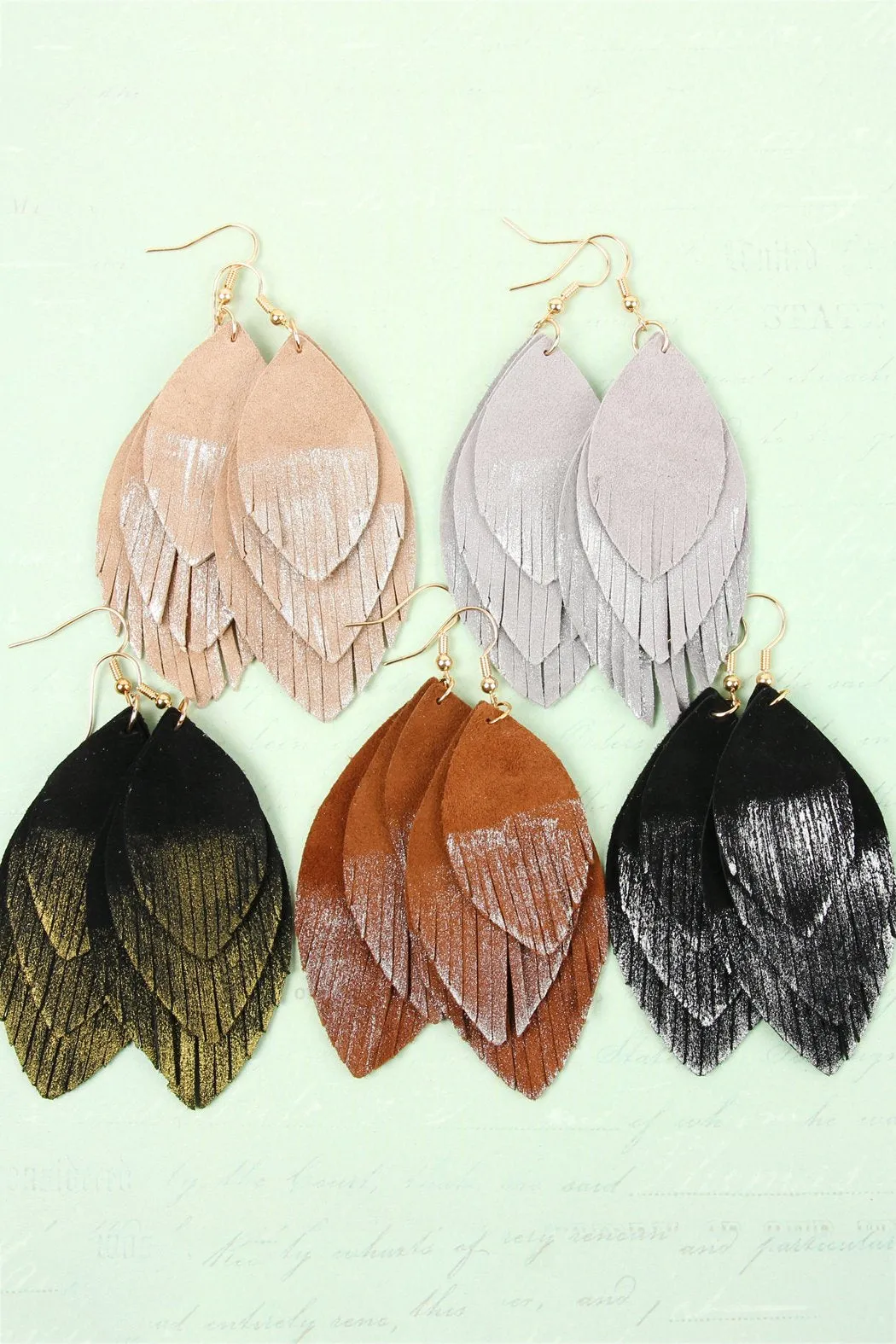 Hde2441 - Grunge Layered Fringe Leather Earrings