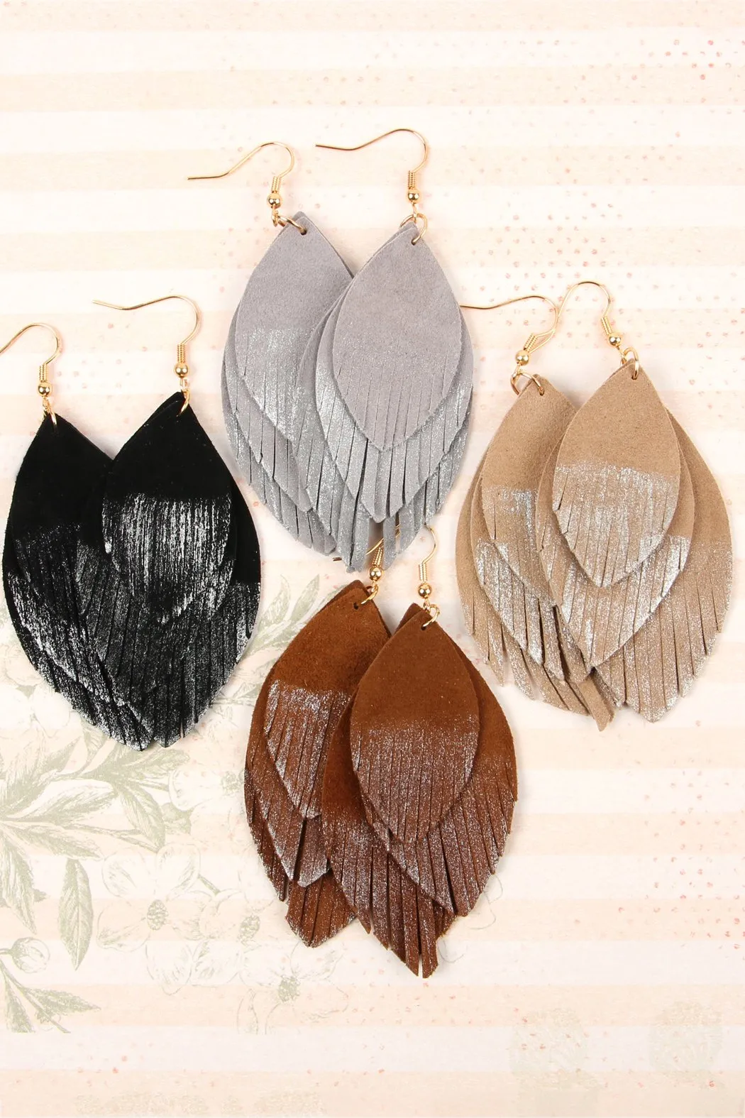 Hde2441 - Grunge Layered Fringe Leather Earrings