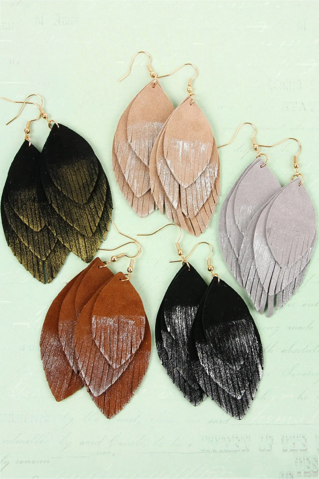 Hde2441 - Grunge Layered Fringe Leather Earrings