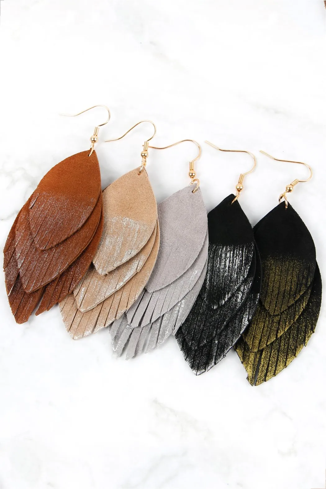 Hde2441 - Grunge Layered Fringe Leather Earrings