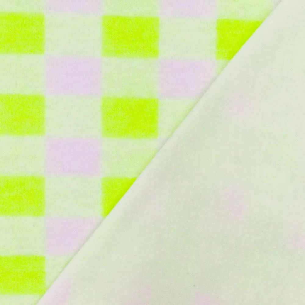Highlight Yellow-White Plaid Print Stretch Polyester Brush Jersey Knit Fabric