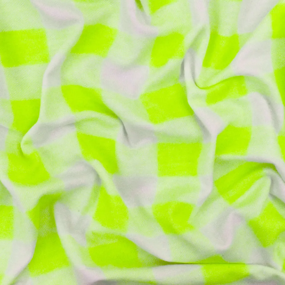 Highlight Yellow-White Plaid Print Stretch Polyester Brush Jersey Knit Fabric