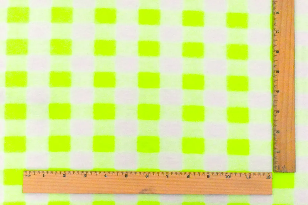 Highlight Yellow-White Plaid Print Stretch Polyester Brush Jersey Knit Fabric