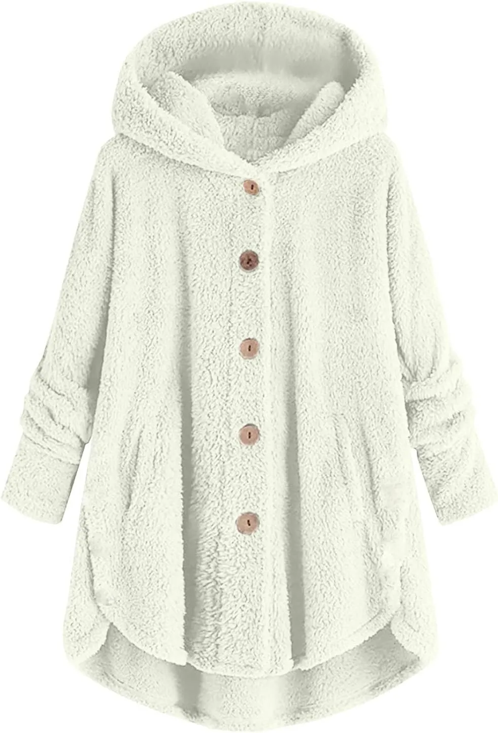 Hooded Fleece Jacket Women Plus Size Fuzzy Sherpa Cape Coats Fluffy Button Down Winter Jackets Fur Cardigan