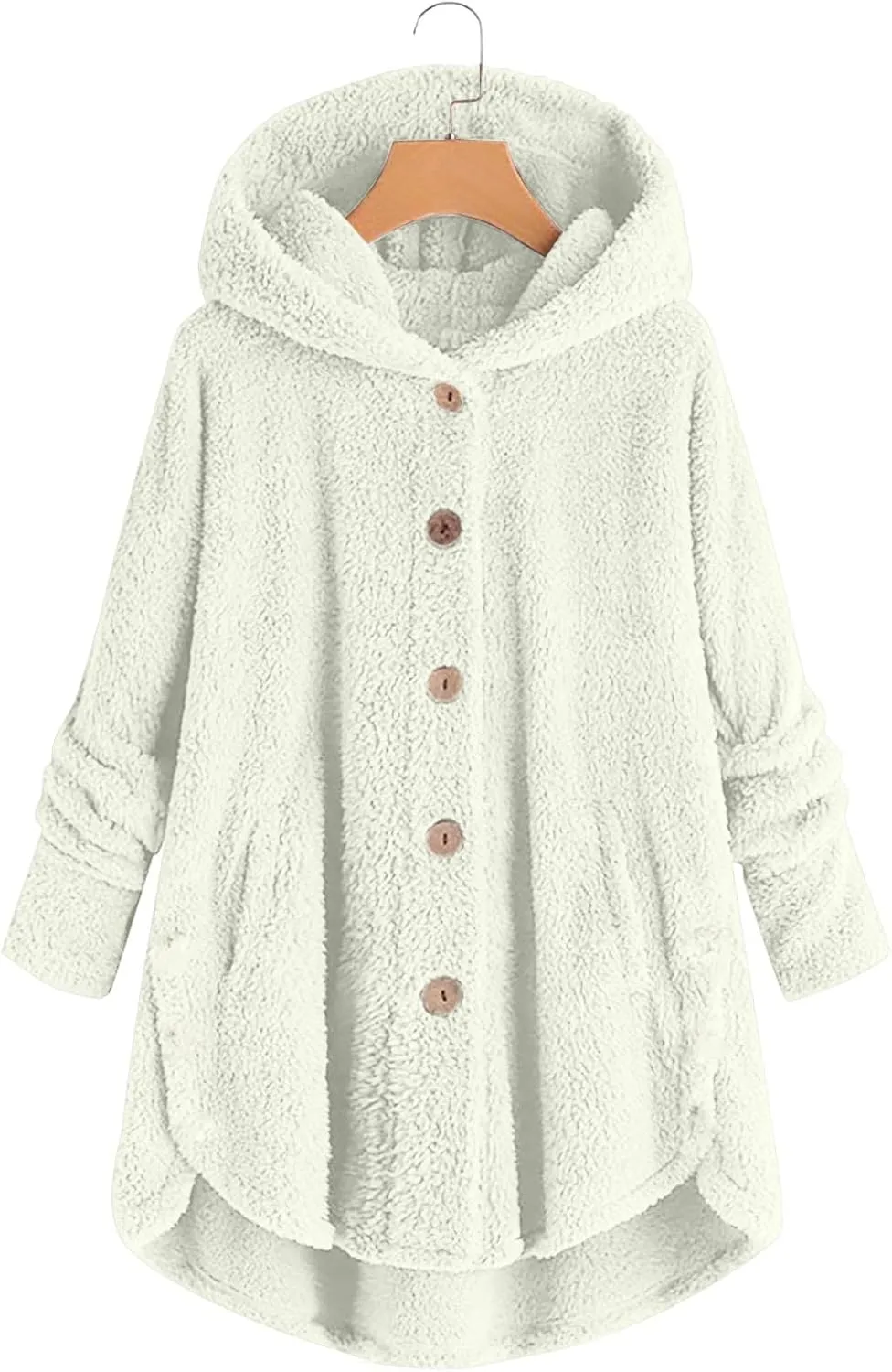 Hooded Fleece Jacket Women Plus Size Fuzzy Sherpa Cape Coats Fluffy Button Down Winter Jackets Fur Cardigan