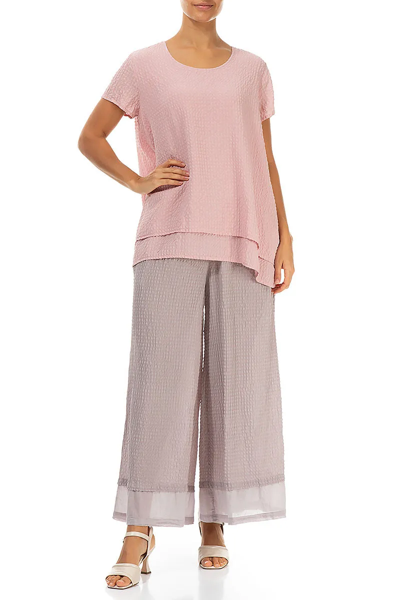 Layered Powder Pink Textured Silk Blouse
