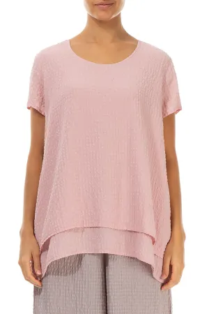 Layered Powder Pink Textured Silk Blouse