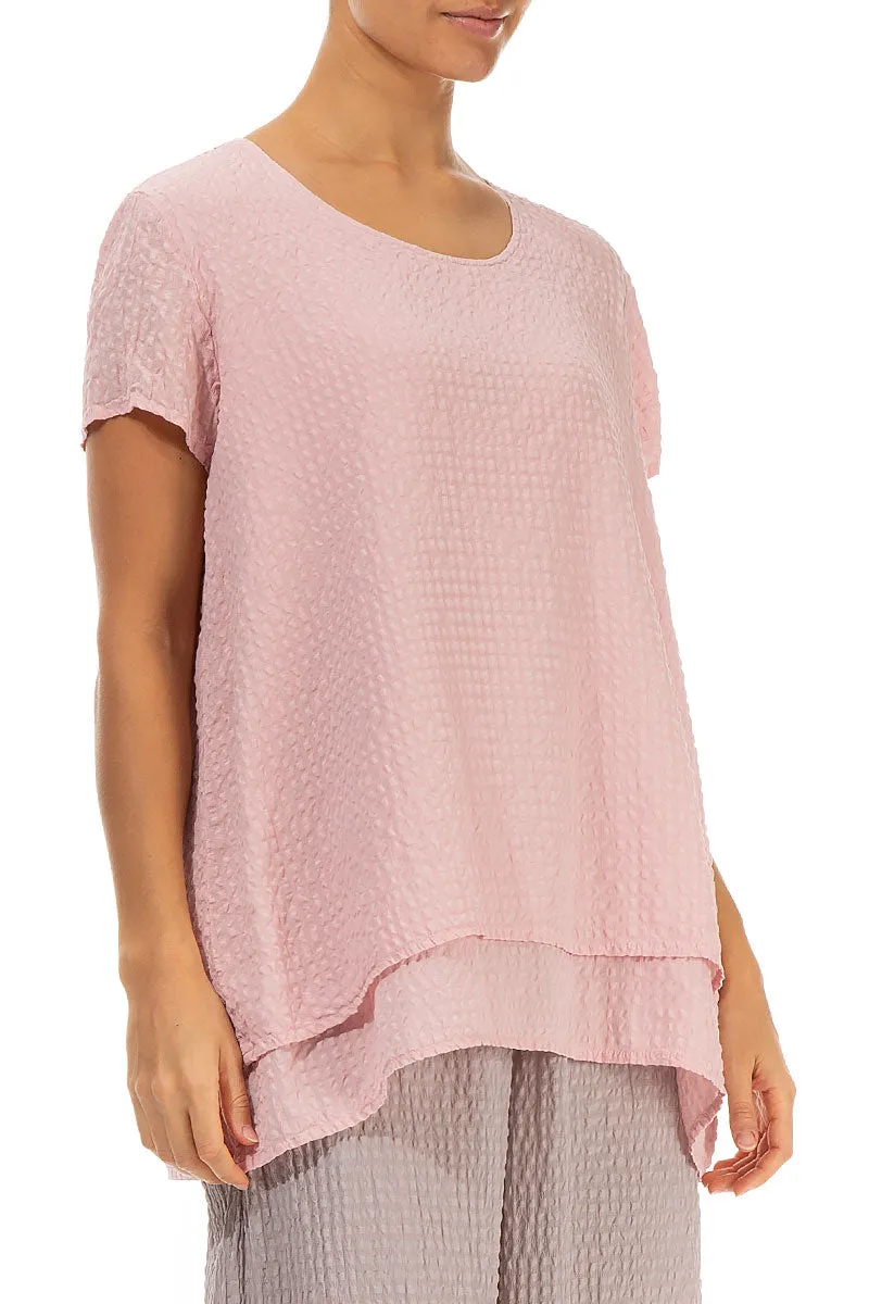 Layered Powder Pink Textured Silk Blouse