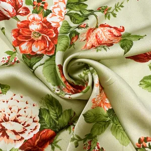 Light Green Floral Print Poly Charmeuse Satin Fabric