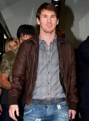 Lionel Messi Brown Leather Jacket | Men Celebrity Leather Jacket by The Jacket Seller