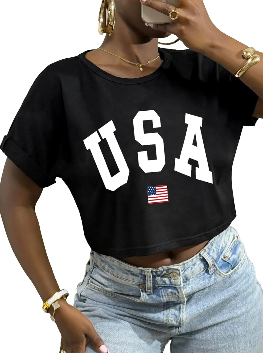 LovelyWholesale Women Graphic Crop Tops Baby Tee Summer Short Sleeve Tops New York T Shirt