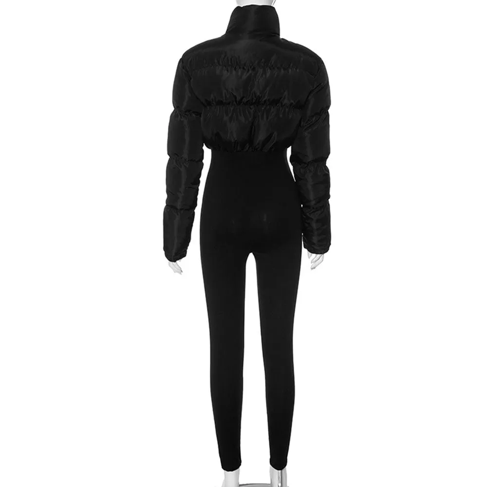 MB FASHION Zip-Up Quilted Long-Sleeve Fitted Bodysuit with High Collar 575LY