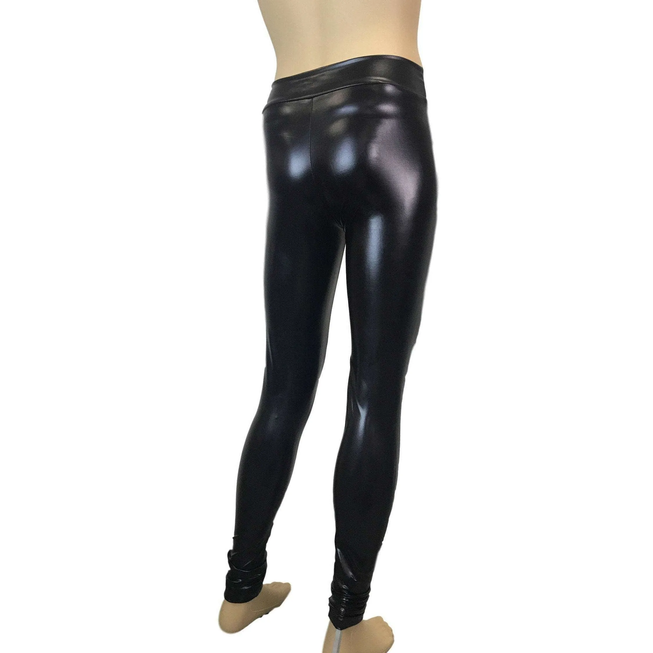 Men's Metallic "Wet-Look" Black Faux-Leather Leggings, Meggings