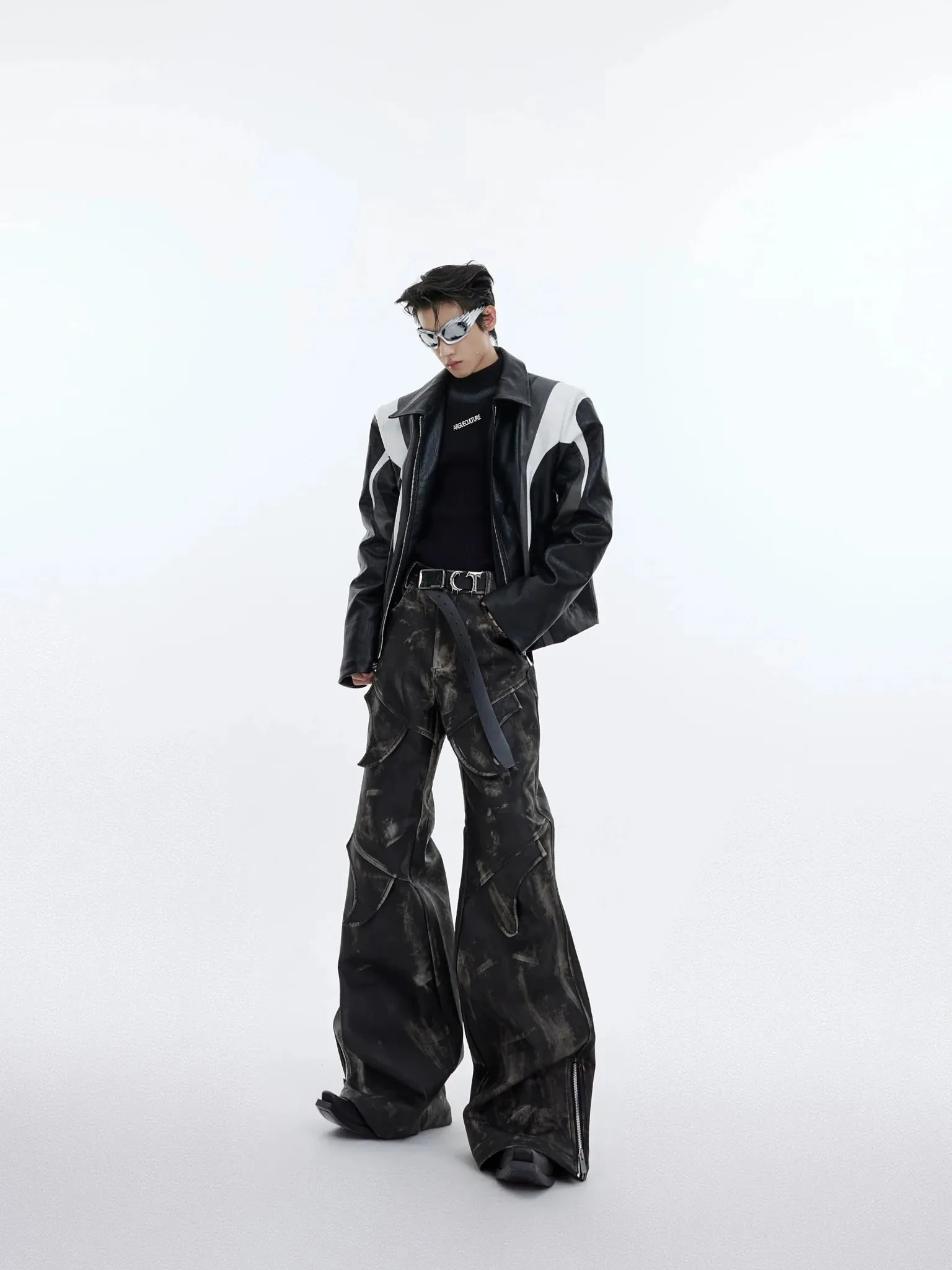 Men's Vintage Distressed Faux Leather Pants | Edgy Flare Trousers