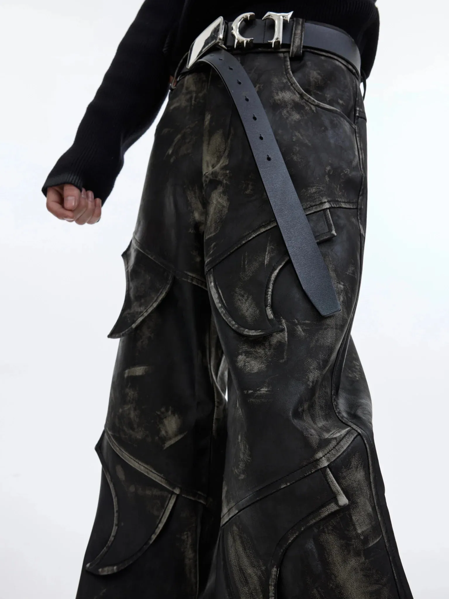 Men's Vintage Distressed Faux Leather Pants | Edgy Flare Trousers