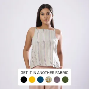 Multicolor Striped Handspun Cotton Paneled Strap Sleeve Top