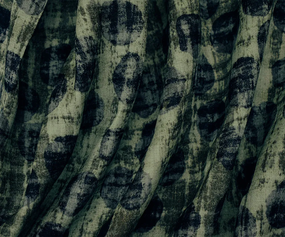 Navy-Gray Multi Dot Abststract Printed Linen Woven Fabric