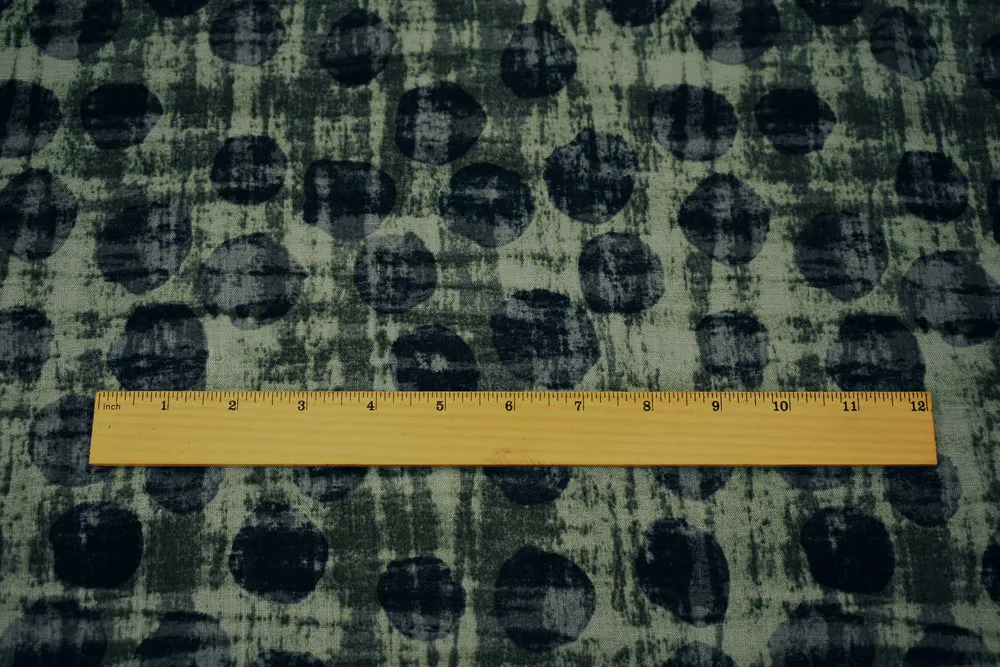 Navy-Gray Multi Dot Abststract Printed Linen Woven Fabric
