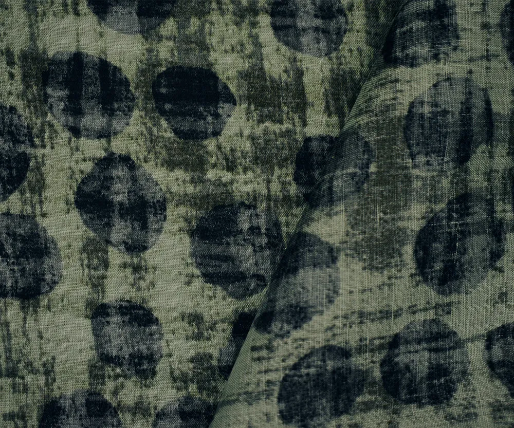 Navy-Gray Multi Dot Abststract Printed Linen Woven Fabric