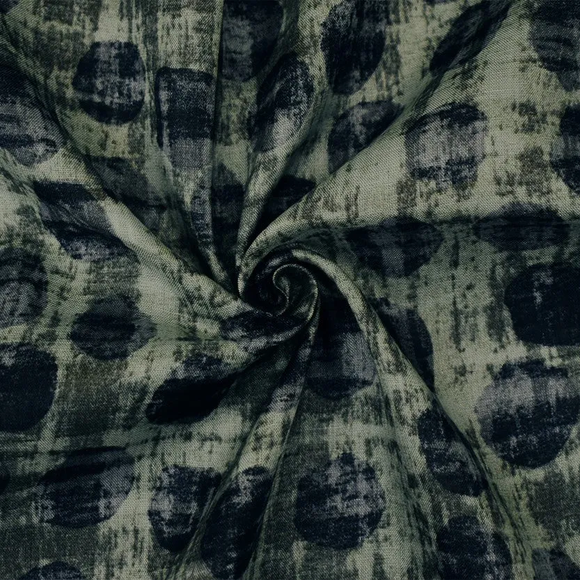 Navy-Gray Multi Dot Abststract Printed Linen Woven Fabric