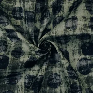 Navy-Gray Multi Dot Abststract Printed Linen Woven Fabric