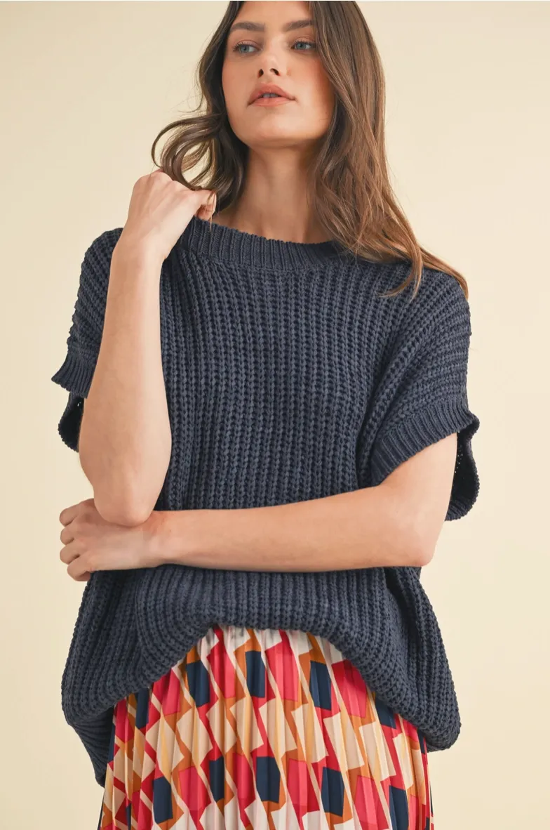 Navy Short Sleeve Sweater