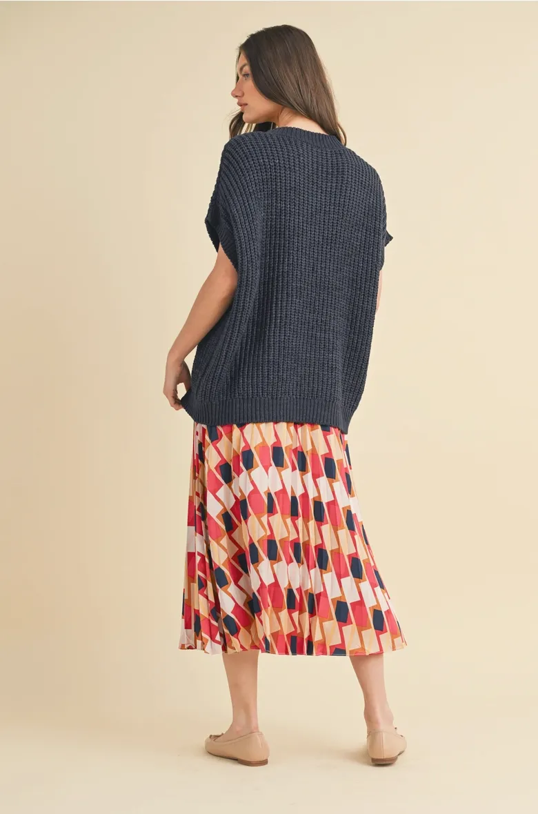 Navy Short Sleeve Sweater