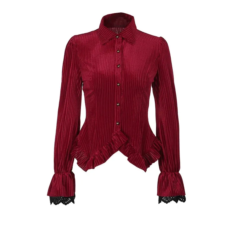 Nukty Aesthetic Gothic Red Velvet Shirts Women Streetwear Fairy Grunge Long Sleeve Lace Patchwork Blouse Emo Alt Rave Outfits