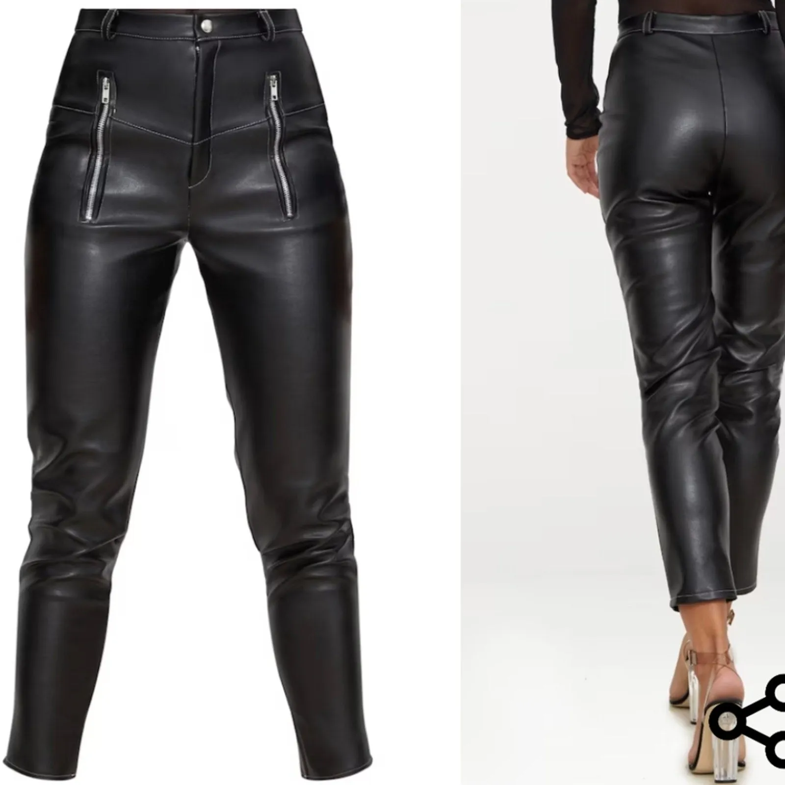NWT Prettylittlething Black Faux Leather Pants / 8