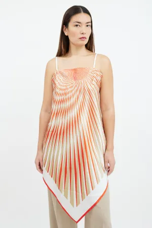 Orange & Beige Radial Stripe Satin Top