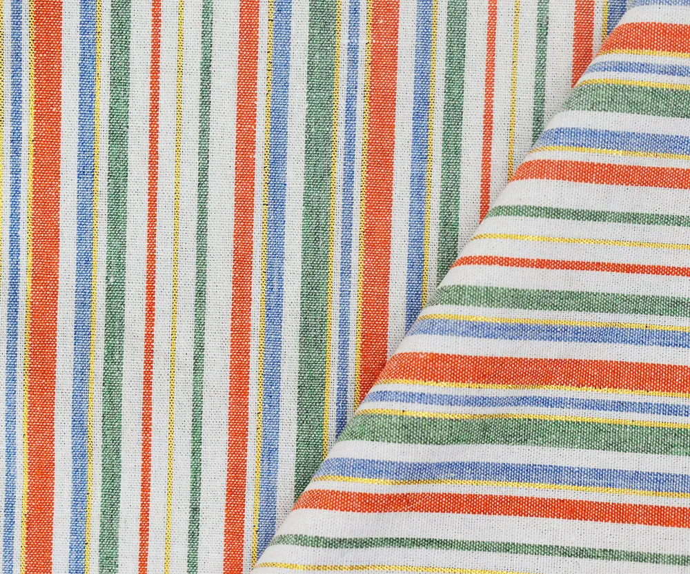 Orange-Gold-Multi Stripe Poly Cotton Metallic Shirting Woven Fabric
