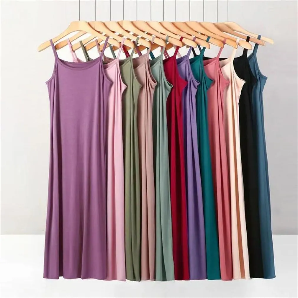 Oversized Spaghetti Strap Dress Basic Dresses Sundress Solid Camisoles