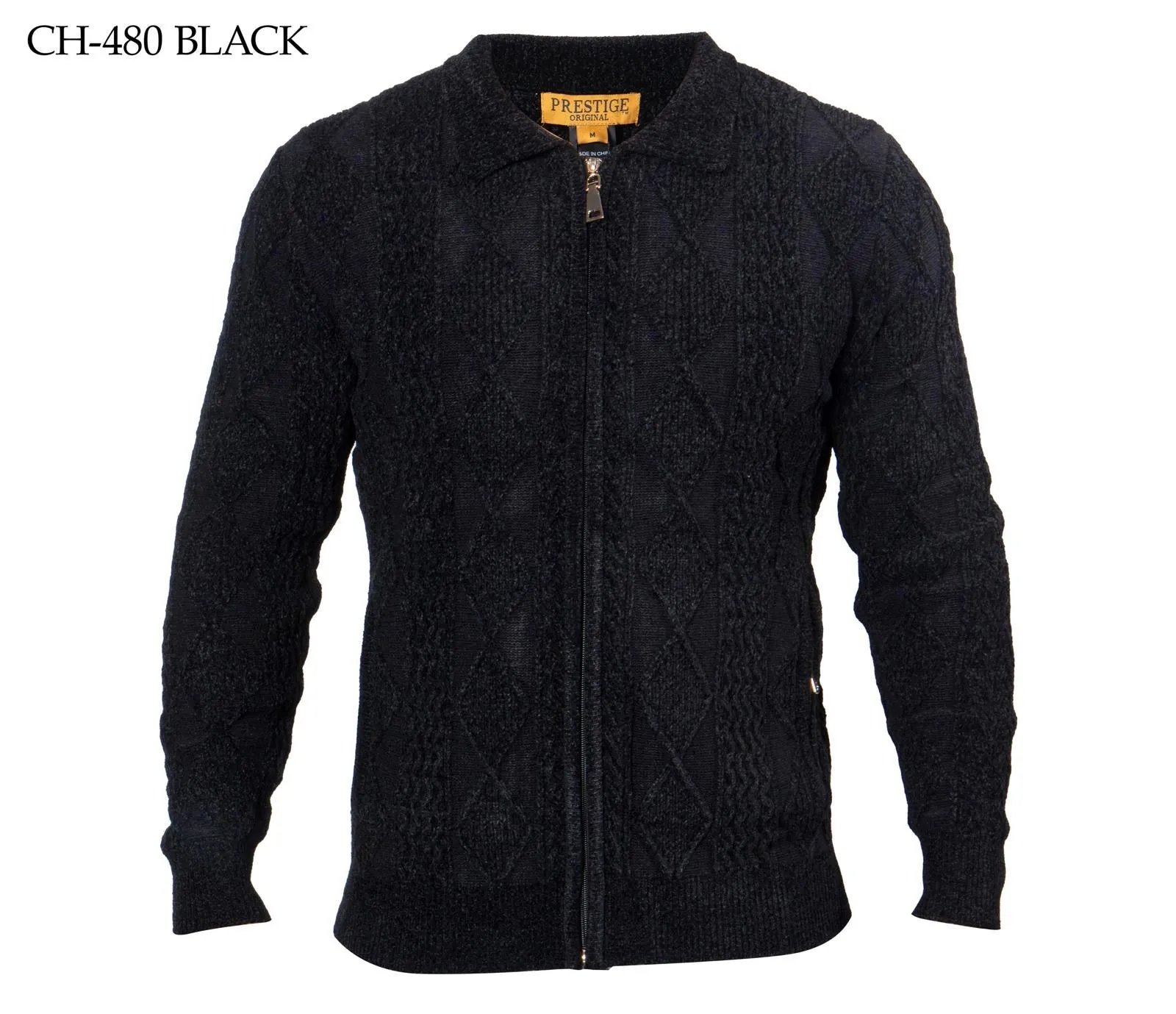 Prestige Men's Black Polo Sweater with Full Zipper Style No: CH-480