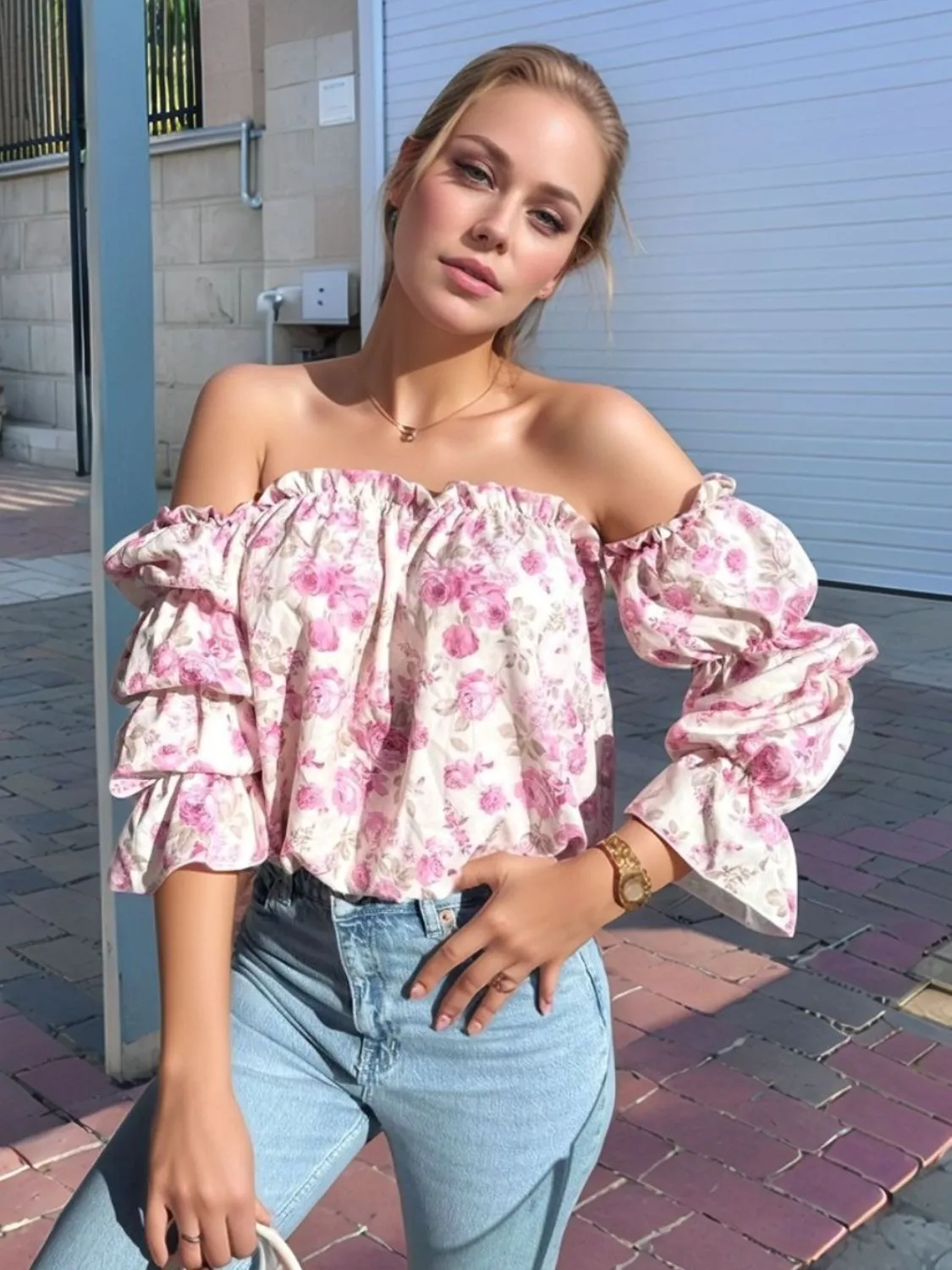 Printed Off-Shoulder Blouse (U CARE)
