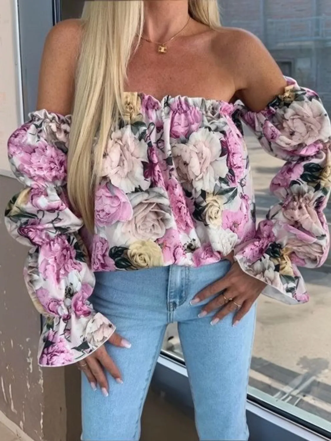 Printed Off-Shoulder Blouse (U CARE)
