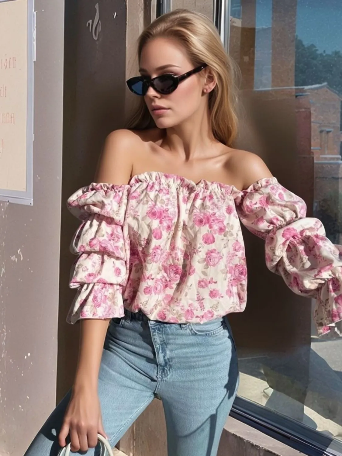 Printed Off-Shoulder Blouse (U CARE)